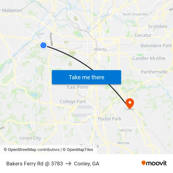 Bakers Ferry Rd @ 3783 to Conley, GA map