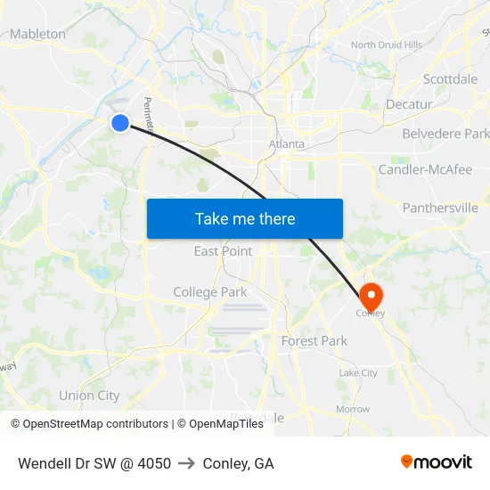 Wendell Dr SW @ 4050 to Conley, GA map