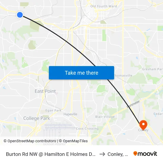 Burton Rd NW @ Hamilton E Holmes Dr N to Conley, GA map