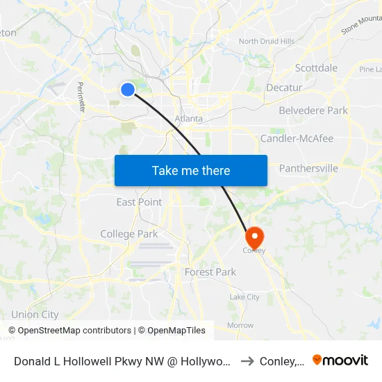 Donald L Hollowell Pkwy NW @ Hollywood Rd NW to Conley, GA map