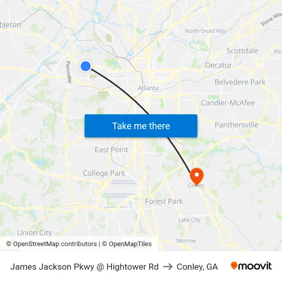 James Jackson Pkwy @ Hightower Rd to Conley, GA map