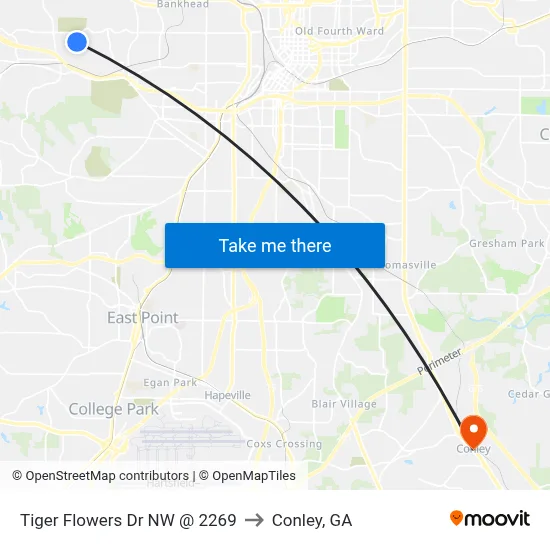 Tiger Flowers Dr NW @ 2269 to Conley, GA map