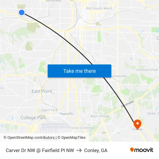 Carver Dr NW @ Fairfield Pl NW to Conley, GA map