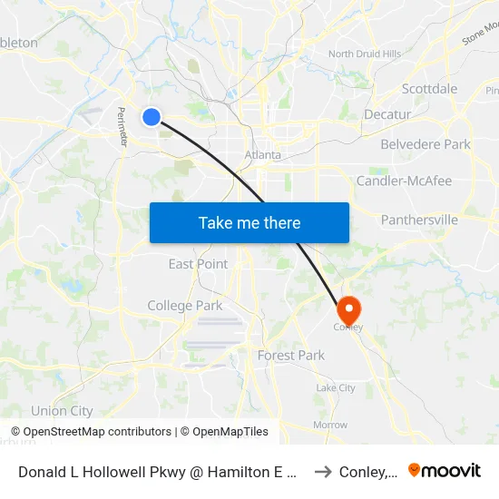 Donald L Hollowell Pkwy @ Hamilton E Holmes Dr to Conley, GA map
