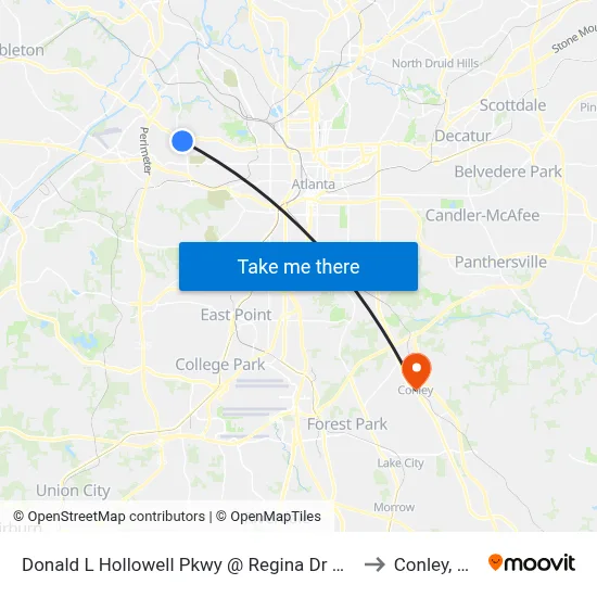 Donald L Hollowell Pkwy @ Regina Dr NW to Conley, GA map