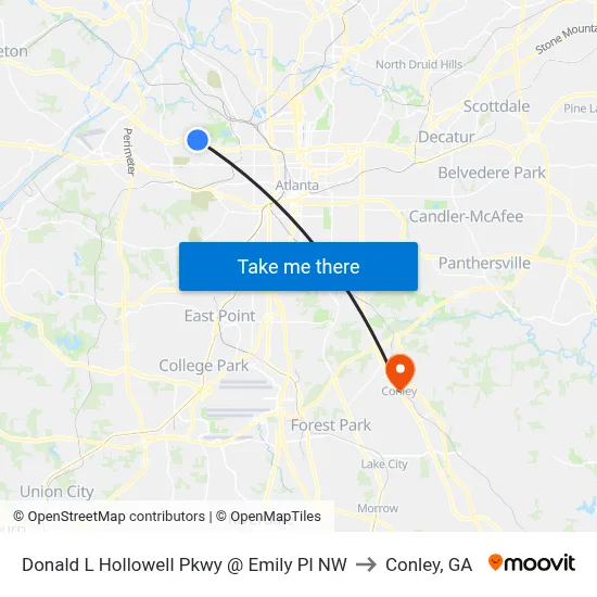 Donald L Hollowell Pkwy @ Emily Pl NW to Conley, GA map