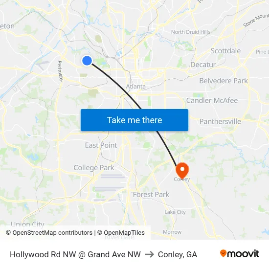 Hollywood Rd NW @ Grand Ave NW to Conley, GA map