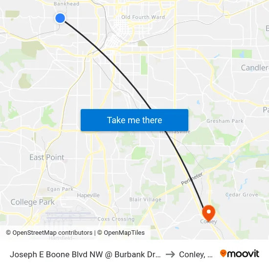 Joseph E Boone Blvd NW @ Burbank Dr NW to Conley, GA map