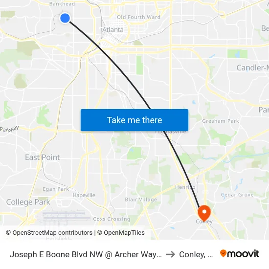 Joseph E Boone Blvd NW @ Archer Way NW to Conley, GA map