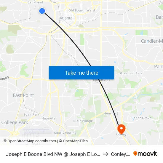 Joseph E Boone Blvd NW @ Joseph E Lowery Blvd to Conley, GA map