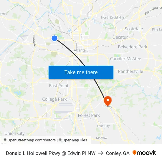 Donald L Hollowell Pkwy @ Edwin Pl NW to Conley, GA map
