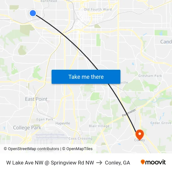 W Lake Ave NW @ Springview Rd NW to Conley, GA map