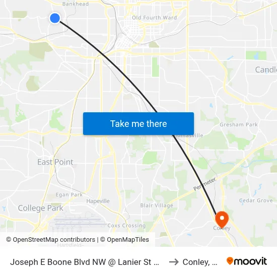 Joseph E Boone Blvd NW @ Lanier St NW to Conley, GA map