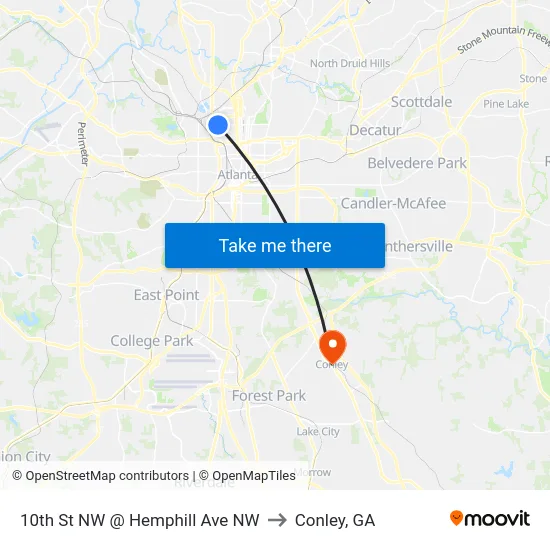 10th St NW @ Hemphill Ave NW to Conley, GA map