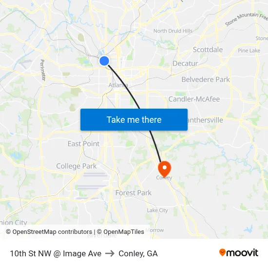 10th St NW @ Image Ave to Conley, GA map