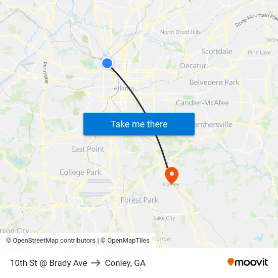 10th St @ Brady Ave to Conley, GA map