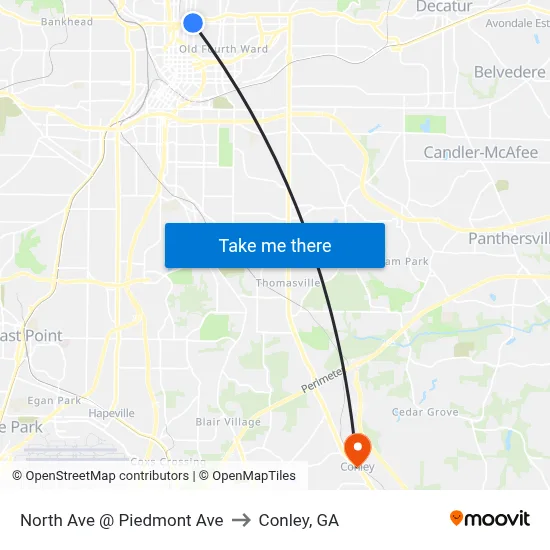 North Ave @ Piedmont Ave to Conley, GA map