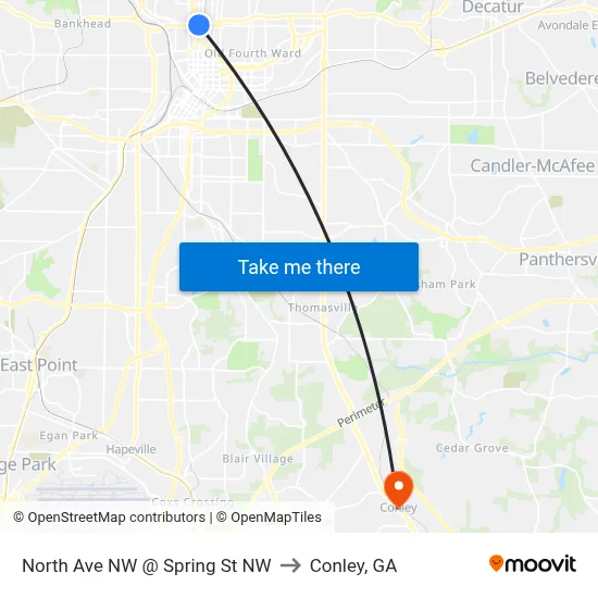 North Ave NW @ Spring St NW to Conley, GA map