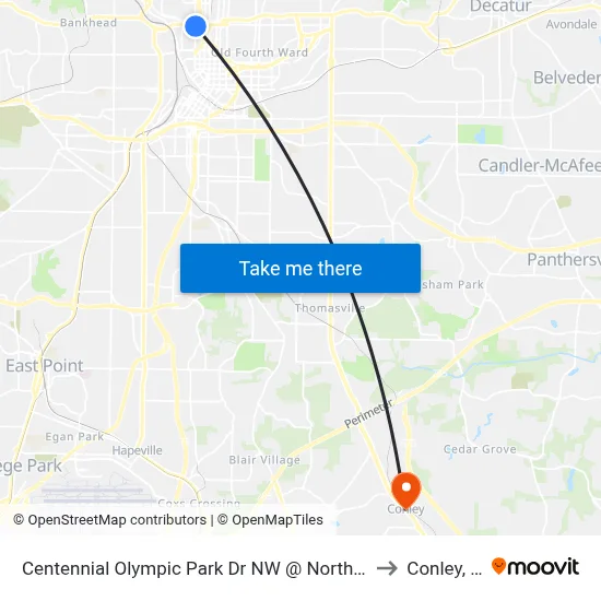 Centennial Olympic Park Dr NW @ North Ave NW to Conley, GA map