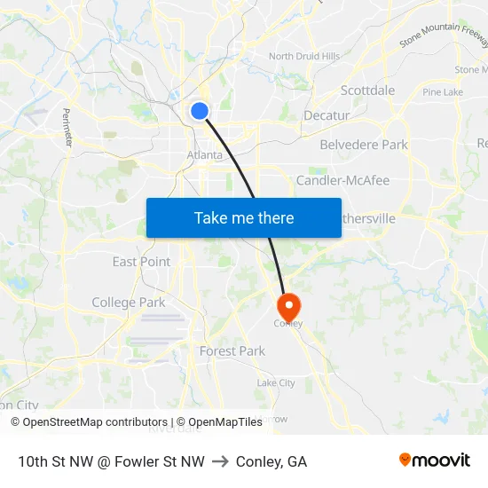 10th St NW @ Fowler St NW to Conley, GA map