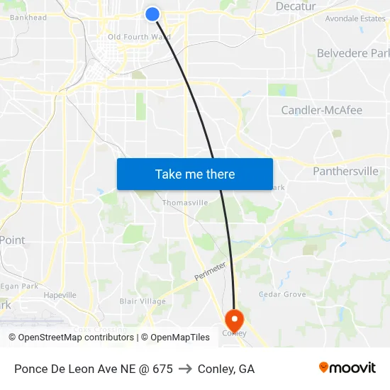 Ponce De Leon Ave NE @ 675 to Conley, GA map