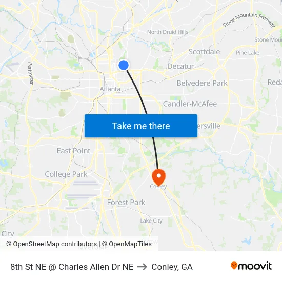 8th St NE @ Charles Allen Dr NE to Conley, GA map