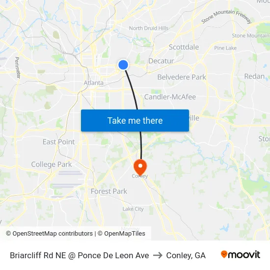 Briarcliff Rd NE @ Ponce De Leon Ave to Conley, GA map