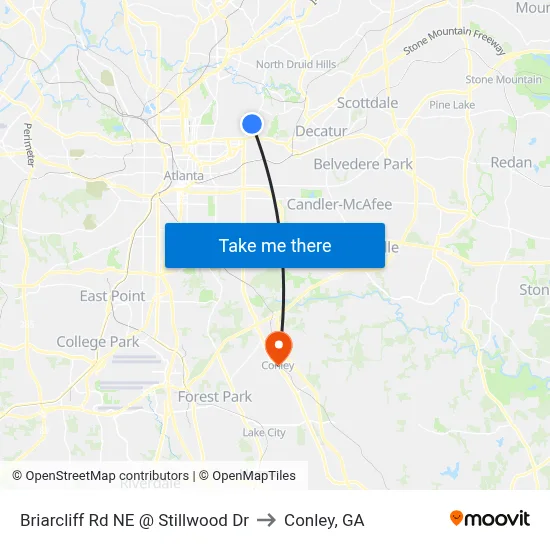Briarcliff Rd NE @ Stillwood Dr to Conley, GA map
