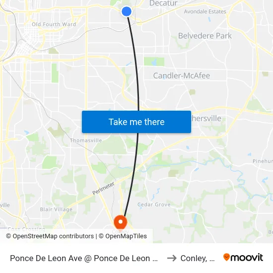 Ponce De Leon Ave @ Ponce De Leon Mnr to Conley, GA map