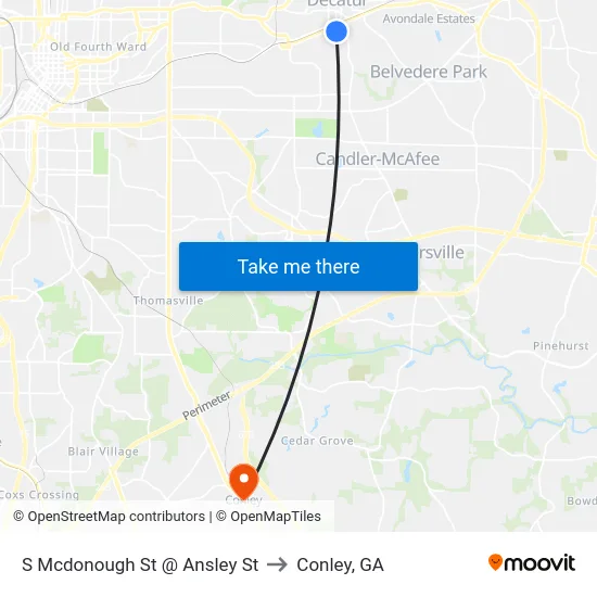 S Mcdonough St @ Ansley St to Conley, GA map