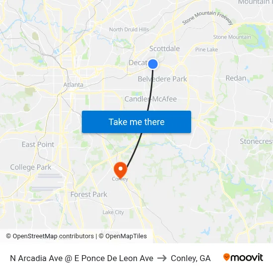 N Arcadia Ave @ E Ponce De Leon Ave to Conley, GA map