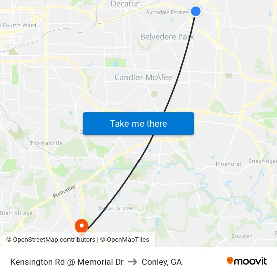 Kensington Rd @ Memorial Dr to Conley, GA map