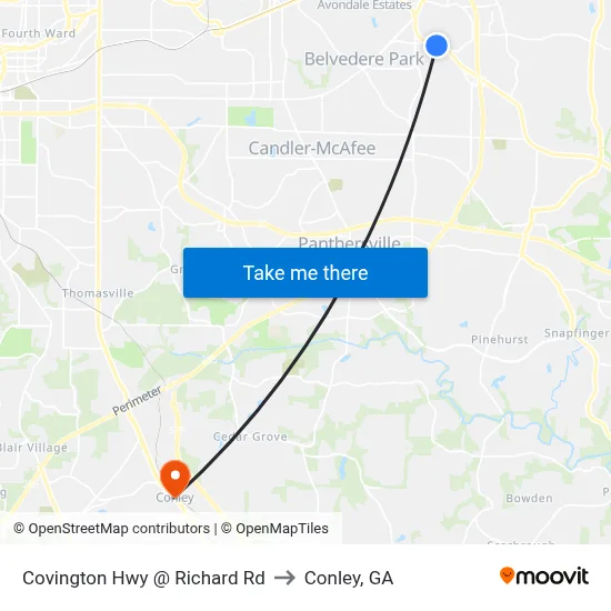 Covington Hwy @ Richard Rd to Conley, GA map