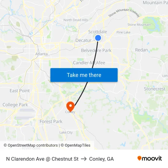 N Clarendon Ave @ Chestnut St to Conley, GA map