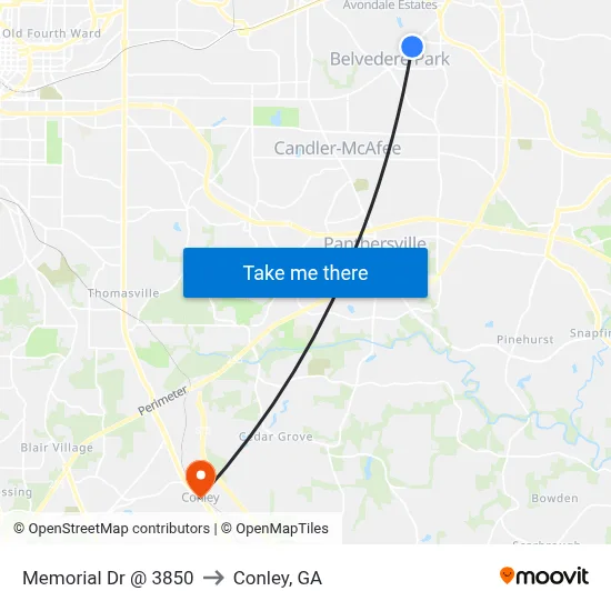 Memorial Dr @ 3850 to Conley, GA map