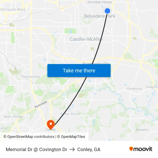 Memorial Dr @ Covington Dr to Conley, GA map