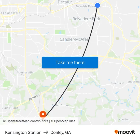 Kensington Station to Conley, GA map