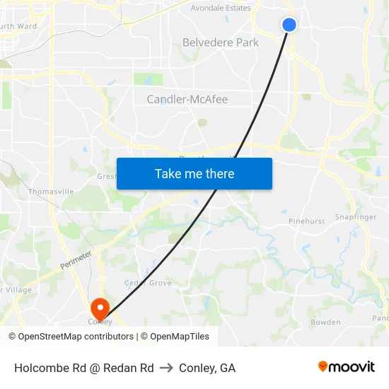 Holcombe Rd @ Redan Rd to Conley, GA map