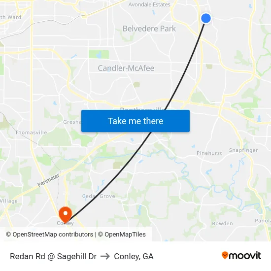 Redan Rd @ Sagehill Dr to Conley, GA map