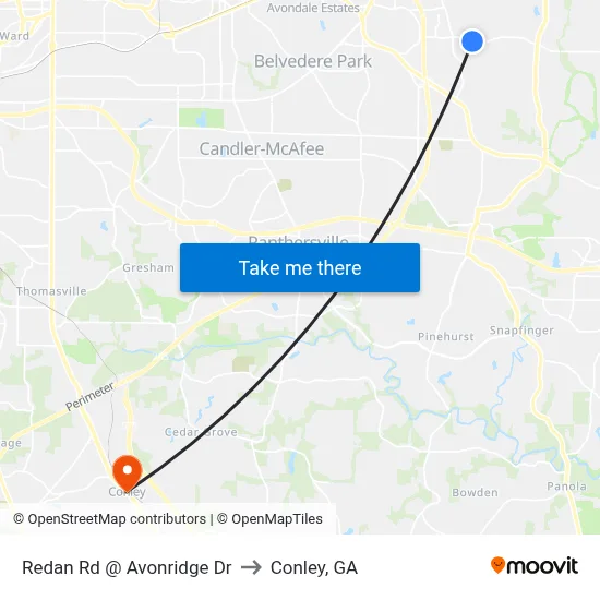 Redan Rd @ Avonridge Dr to Conley, GA map