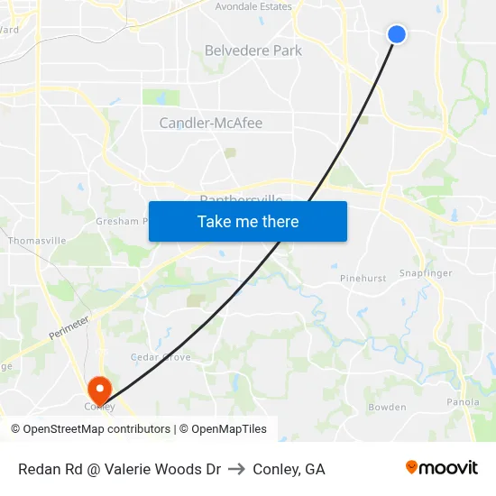 Redan Rd @ Valerie Woods Dr to Conley, GA map