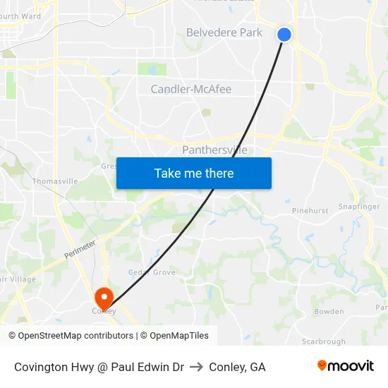 Covington Hwy @ Paul Edwin Dr to Conley, GA map