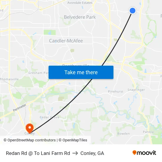 Redan Rd @ To Lani Farm Rd to Conley, GA map