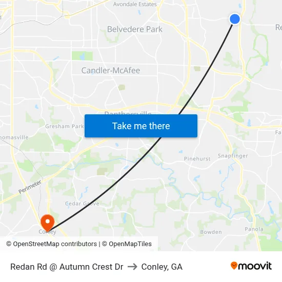 Redan Rd @ Autumn Crest Dr to Conley, GA map
