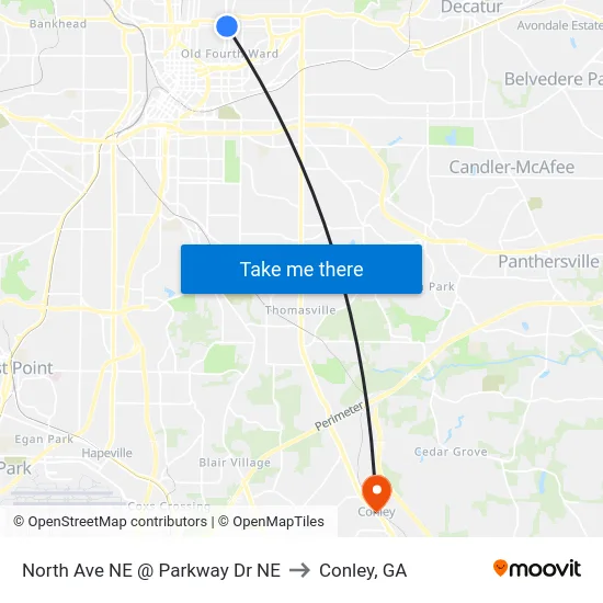 North Ave NE @ Parkway Dr NE to Conley, GA map