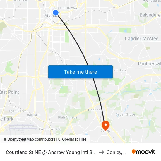 Courtland St NE @ Andrew Young Intl Blvd to Conley, GA map