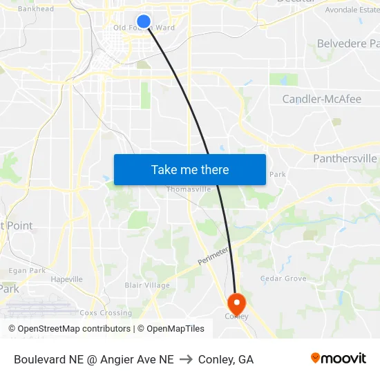 Boulevard NE @ Angier Ave NE to Conley, GA map