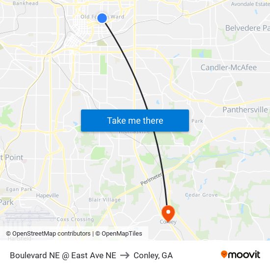 Boulevard NE @ East Ave NE to Conley, GA map