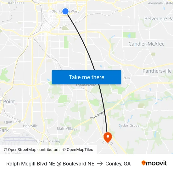 Ralph Mcgill Blvd NE @ Boulevard NE to Conley, GA map