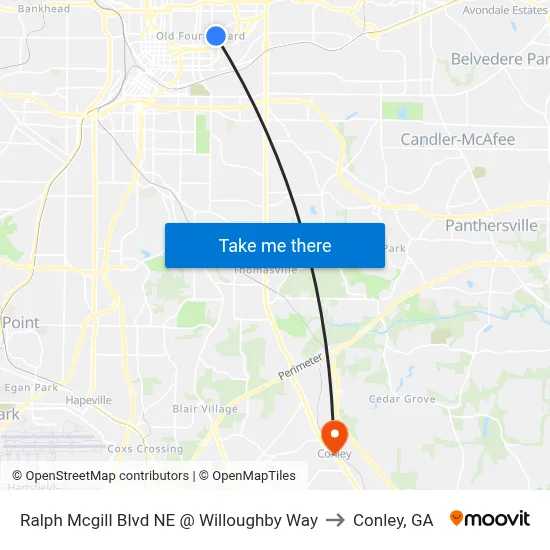 Ralph Mcgill Blvd NE @ Willoughby Way to Conley, GA map